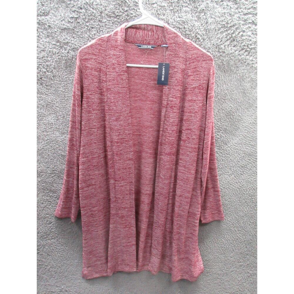 NWT Lands End Women Small Petite Duster Open Front Knit Cadigan Burgundy